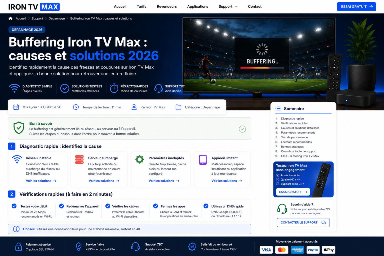 Guide de diagnostic du buffering Iron TV Max sur Smart TV et box